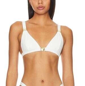 Camila Coelho White Triangle Bikini Top LARGE Plunging Designer Viviana $88 NEW